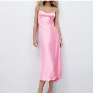 Viral Zara satin effect pink midi dress, never worn, NWT, not restocking